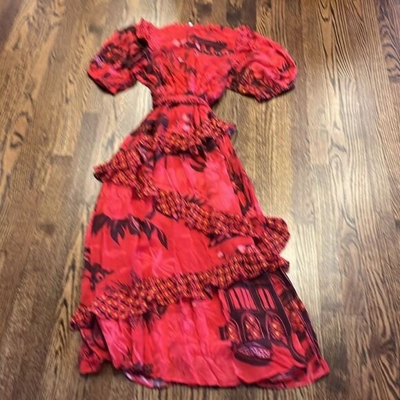 Large Farm Rio Short-Sleeve Printed Ruffled Midi Dress by Anthropologie - Picture 7 of 7